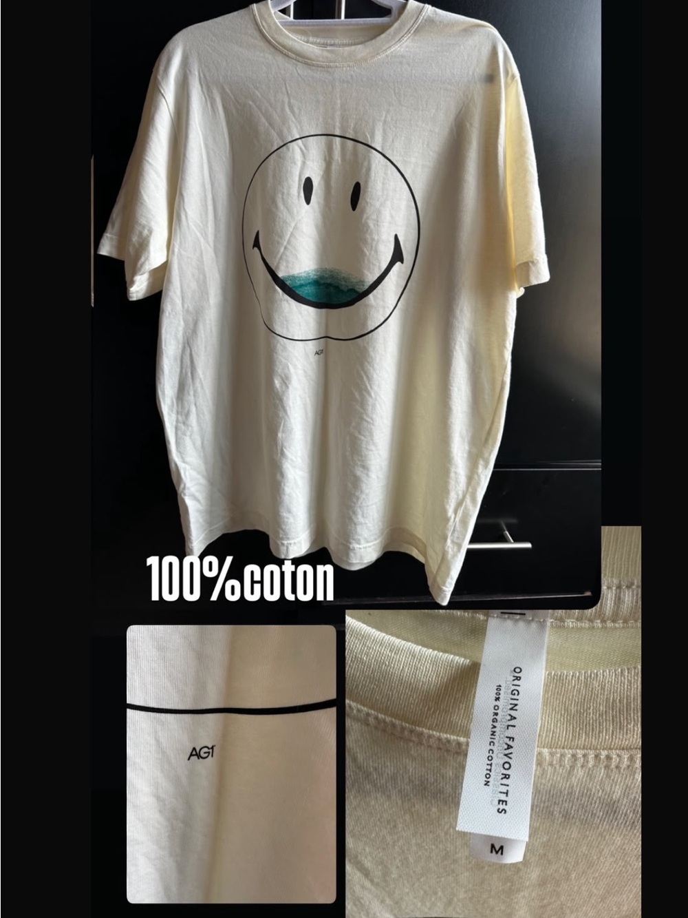 AG Adriano Goldschmied Men’s Cream Smiley Graphic Tee – Medium